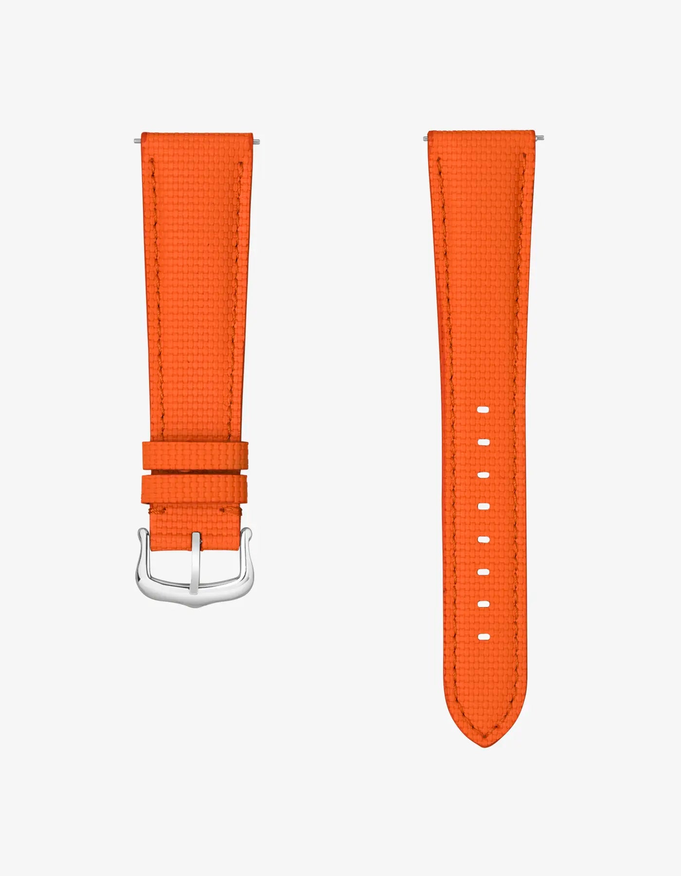 Orange rubberised sailcloth leather watch strap 19mm 20mm with quick-release buckle – flat lay