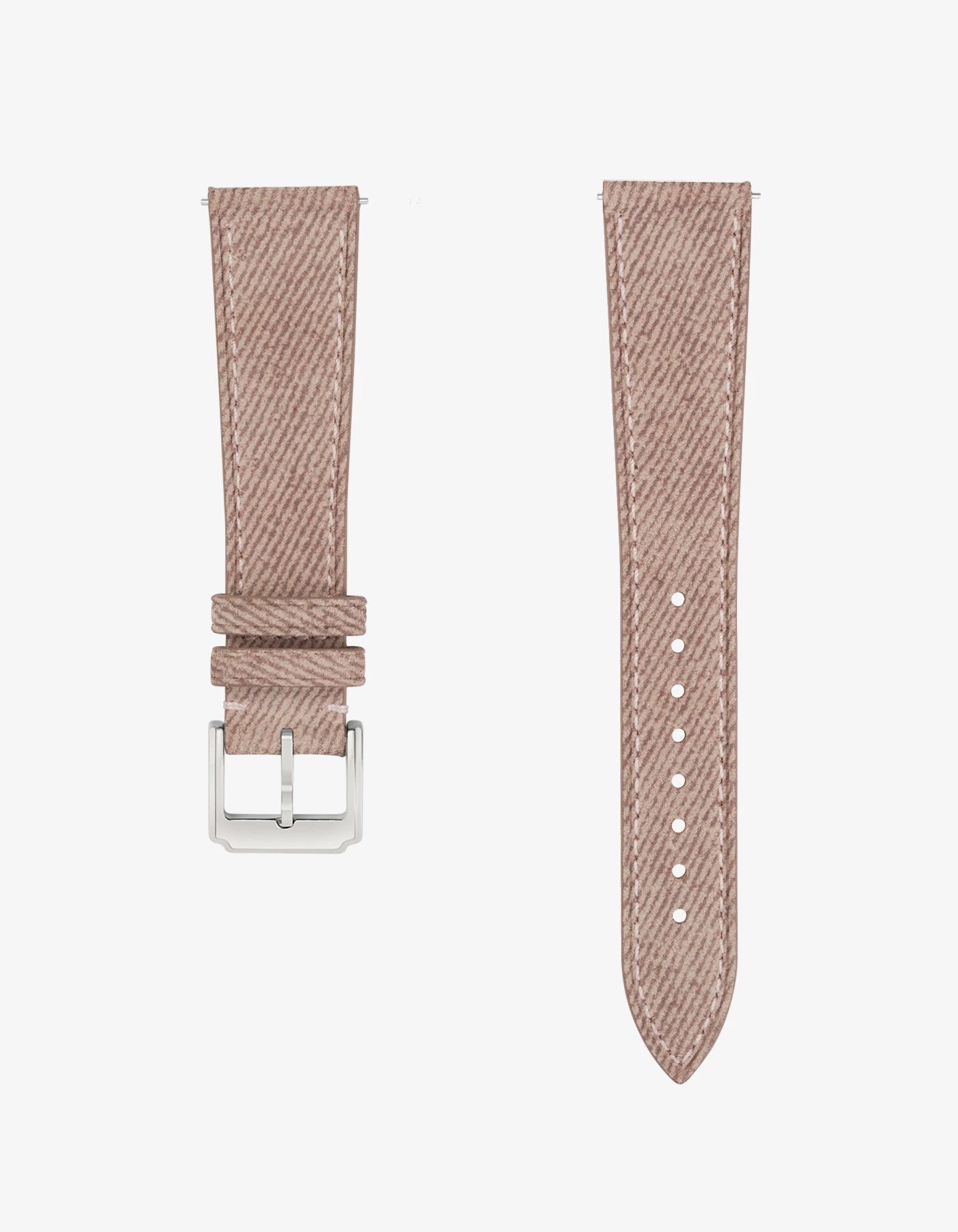 Pink Denim Watch Strap 20mm – flat lay with silver buckle and soft fabric texture