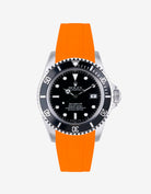 Bold orange FKM strap on Rolex Sea-Dweller 16600, paired with factory clasp