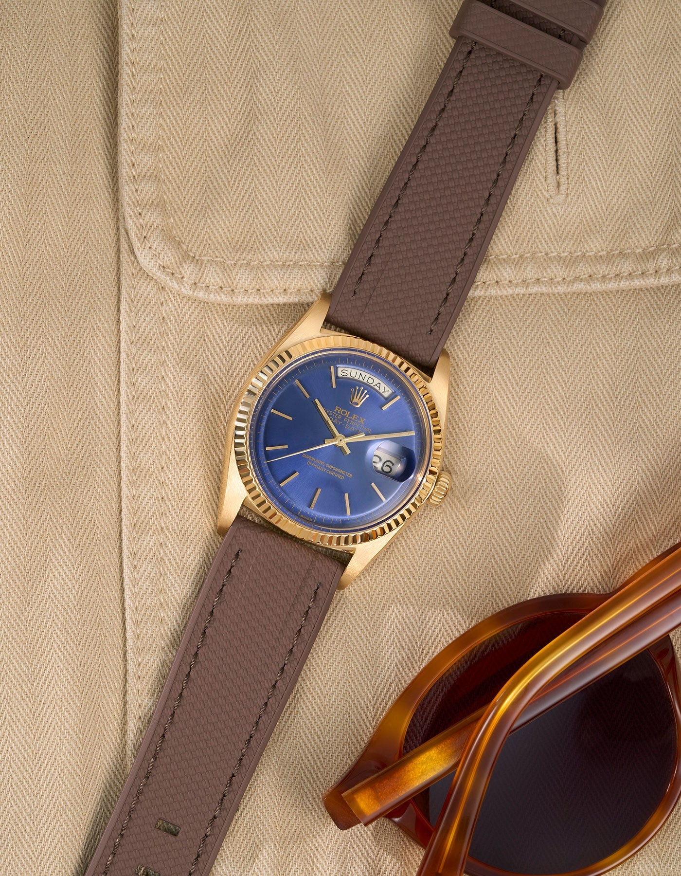 Brown Straight End FKM Strap 20mm Flat Lay - Wristbuddys