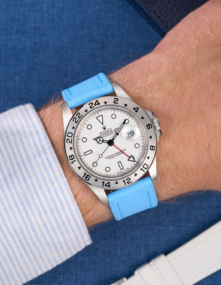 Straight End FKM Strap 20mm Capri Blue Wrist Shot - Wristbuddys