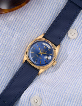 Straight End FKM Strap 20mm Navy Blue flat lay - Wristbuddys