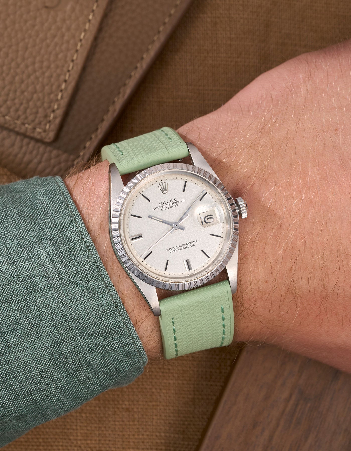 Straight End FKM Strap 20mm Verde Wrist Shot - Wristbuddys