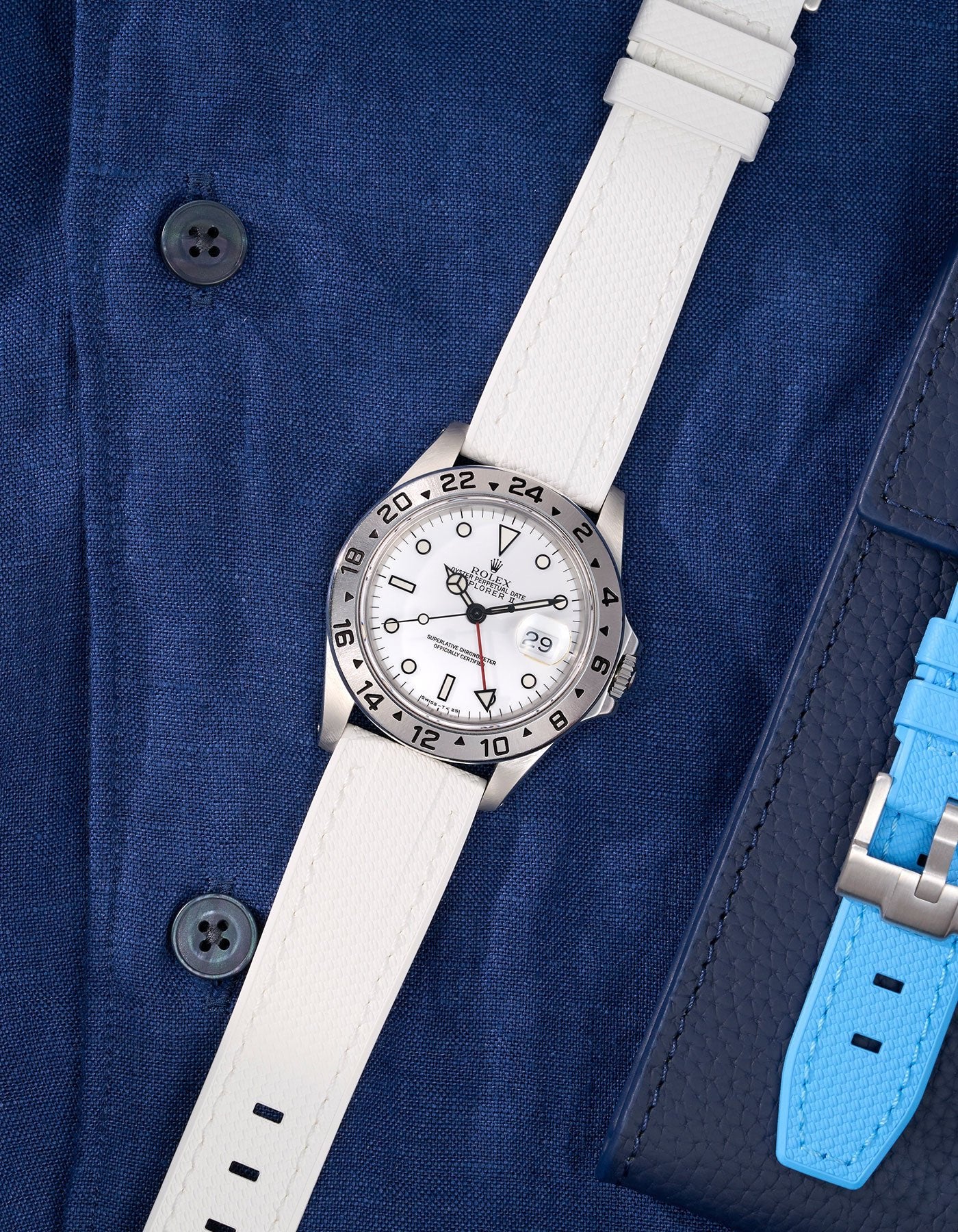 Straight End FKM Strap 20mm White Flat Lay - Wristbuddys