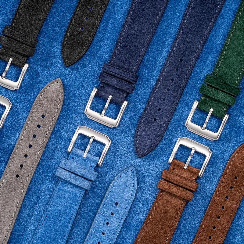 Collection of handmade suede leather watch straps in various colors