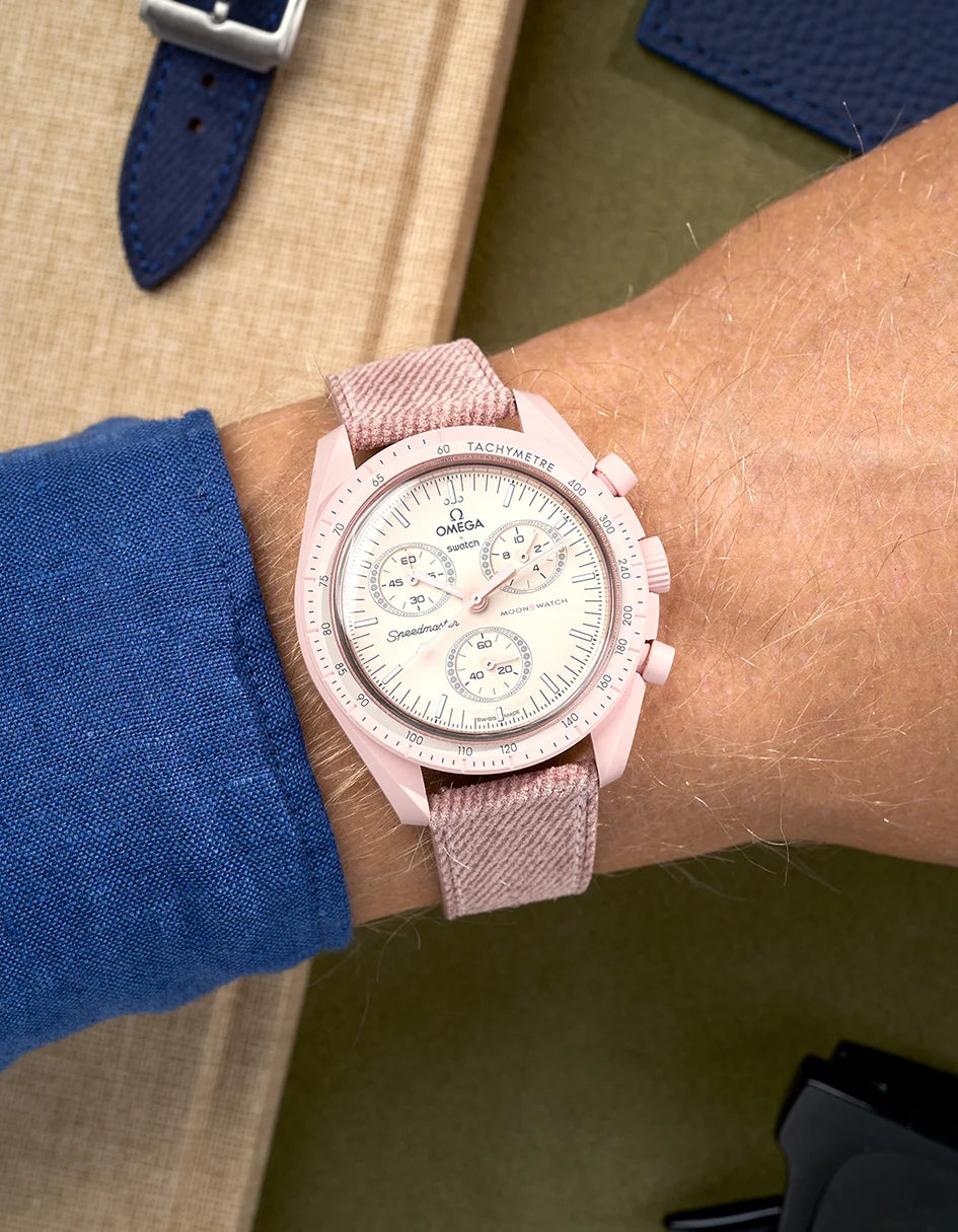 Leather strap for Omega X Swatch MoonSwatch Mission to Venus on wrist