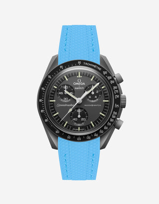 Black Omega  X Swatch Mercury  watch with detailed face on a white background