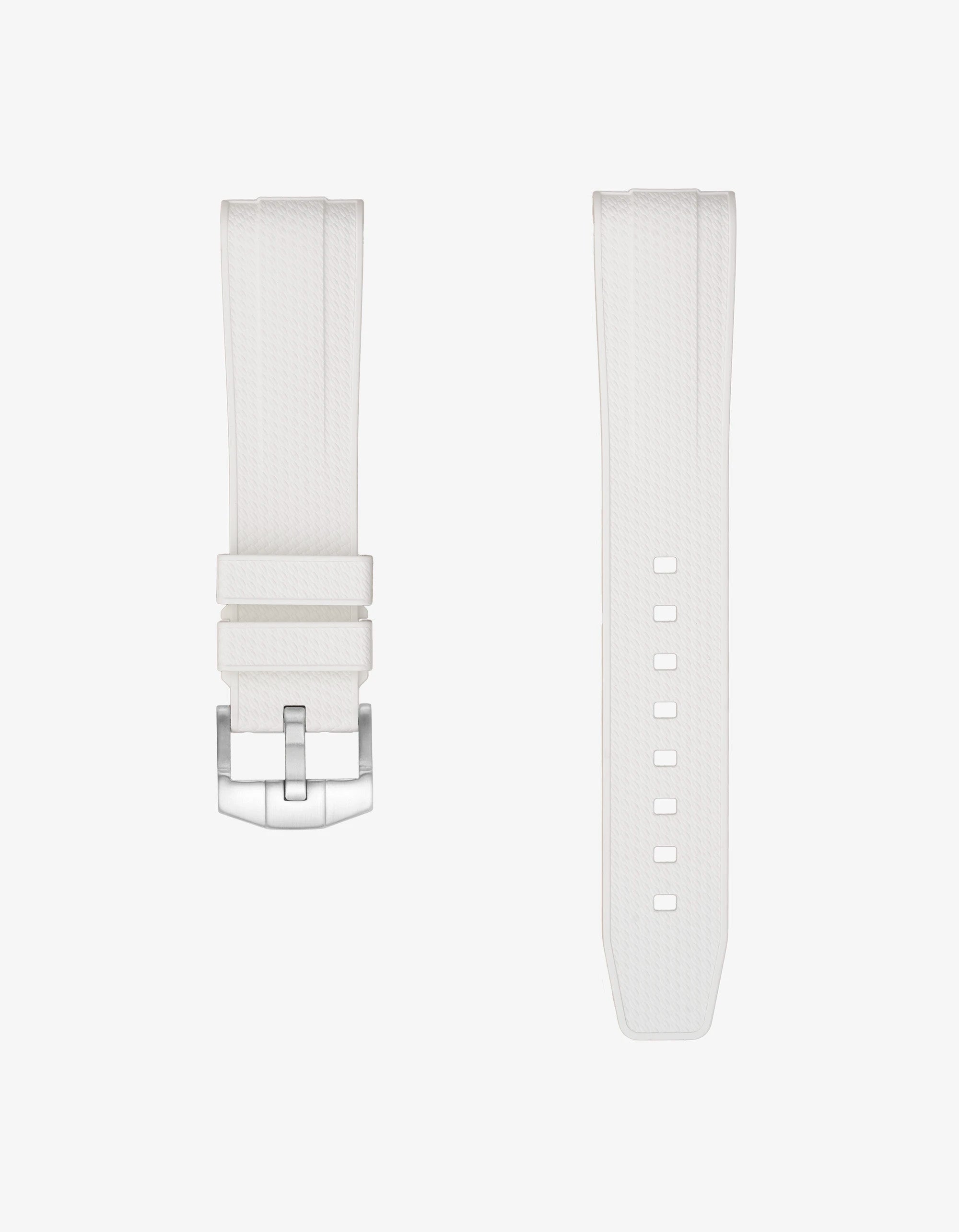 White Vertech FKM rubber strap for Omega Seamaster 300 Diver with textured finish on a white background