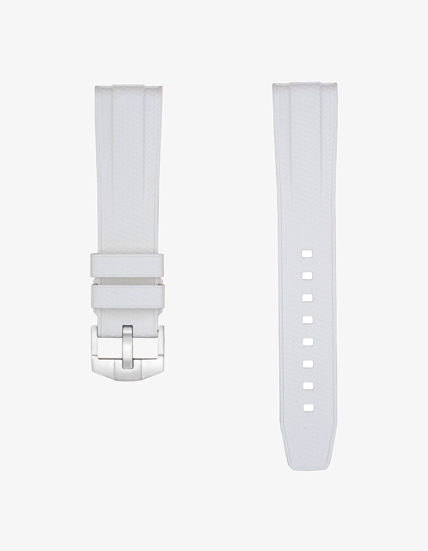 White Vertech FKM rubber strap for Omega Seamaster 300 Diver with textured finish on a white background