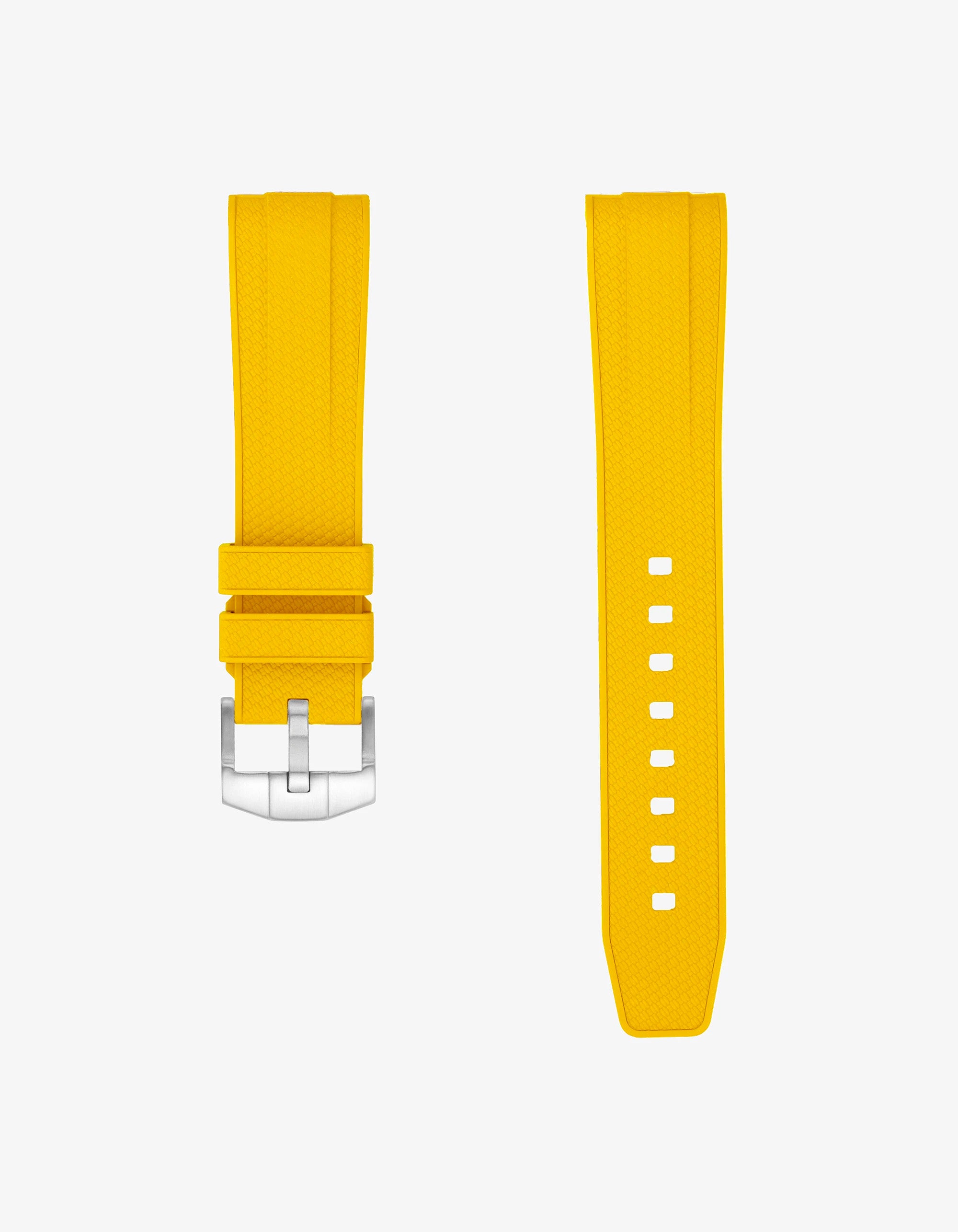 Yellow Vertech FKM rubber strap for Omega Seamaster 300 Diver with textured finish on a white background