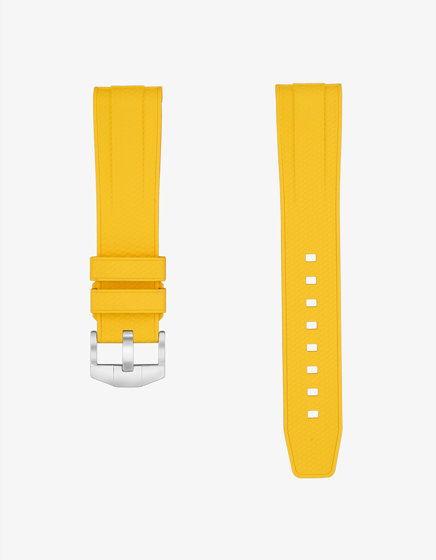 Yellow Vertech FKM rubber strap for Omega Seamaster 300 Diver with textured finish on a white background