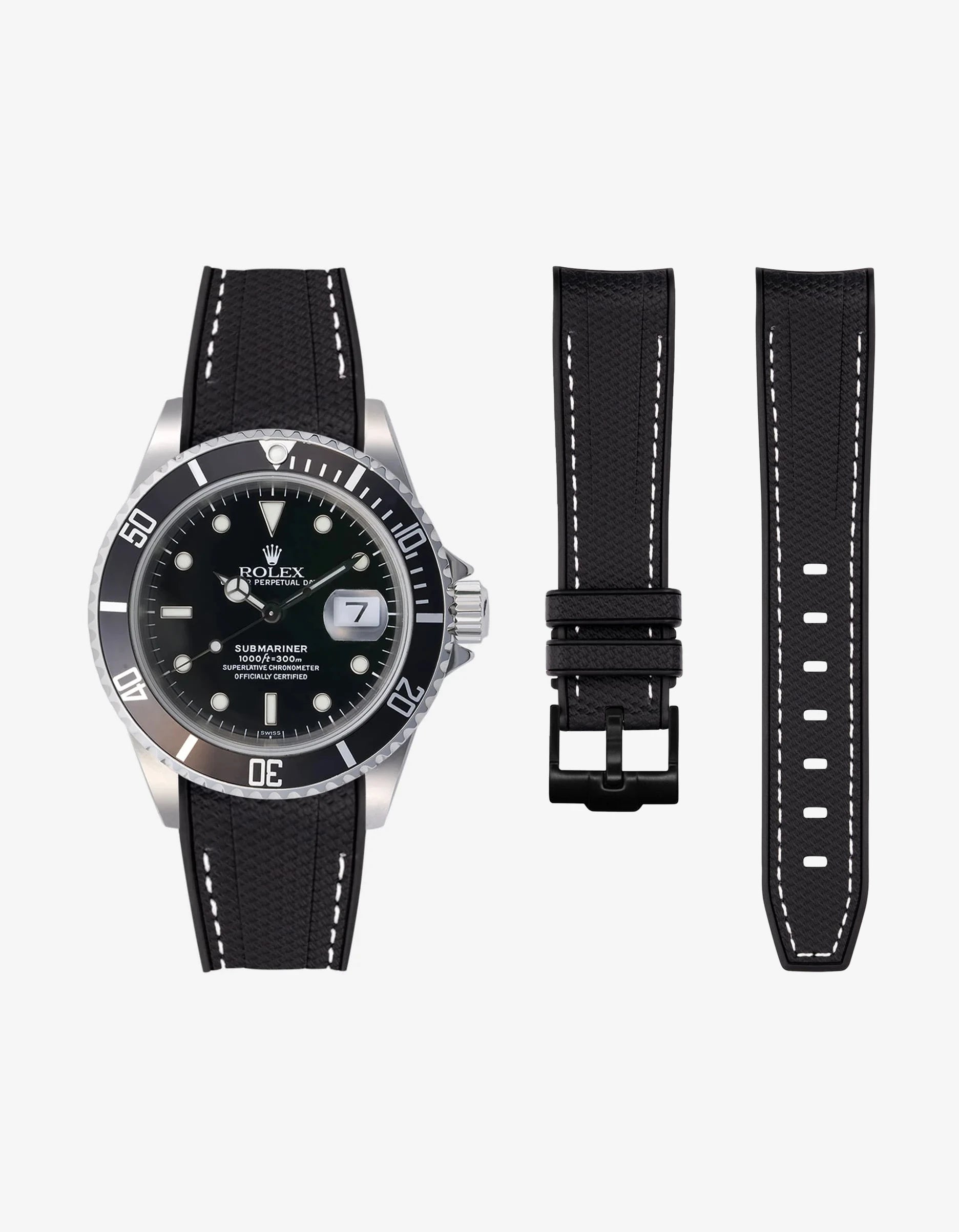 Vertech rubber strap for Rolex 6610 187377 showing strap on watch and the strap with buckle