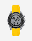 Watch with yellow strap and gray case on white background