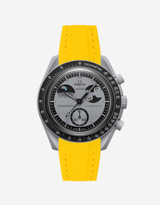 Watch with yellow strap and gray case on white background