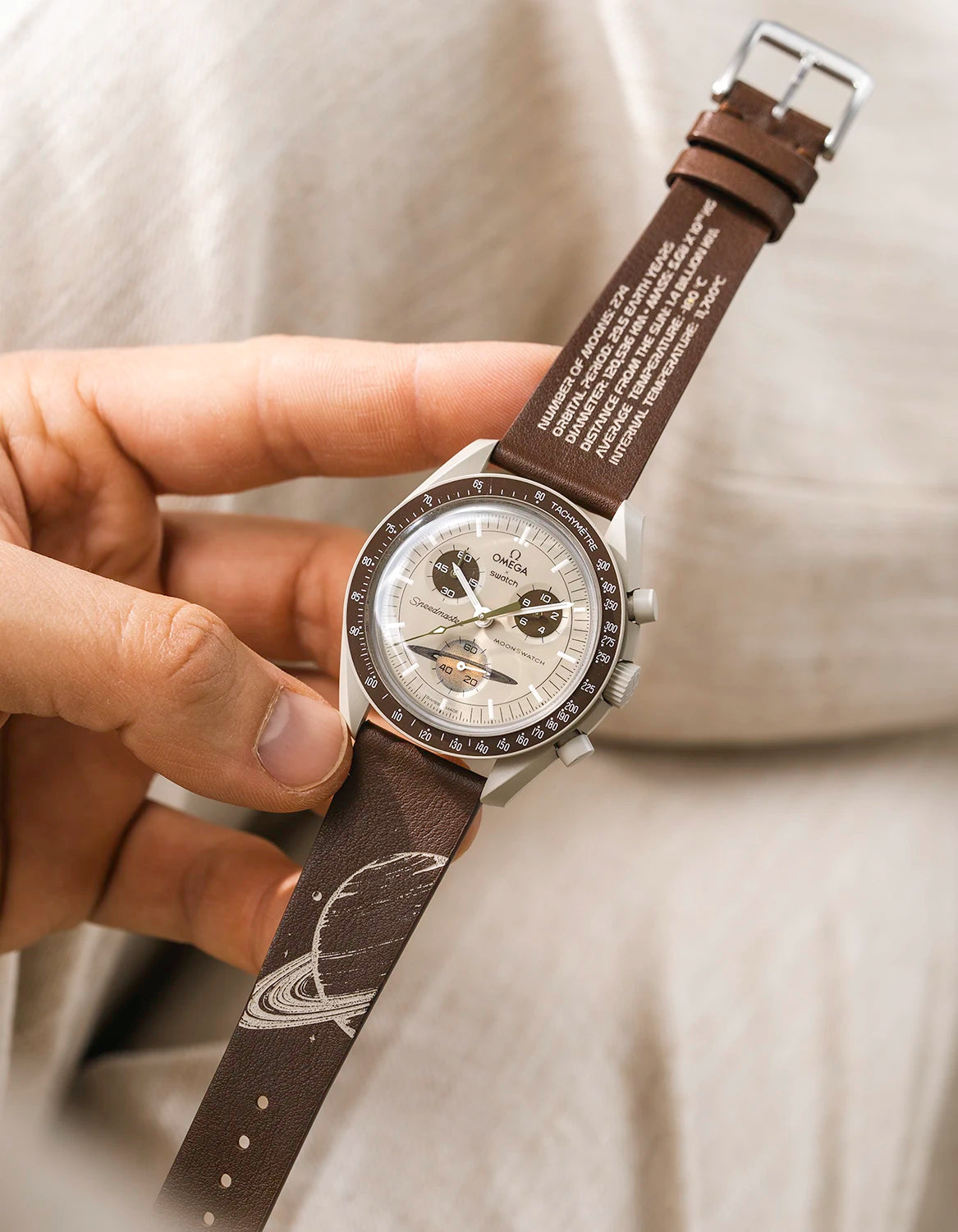 Calfskin Strap for MoonSwatch Mission to Saturn – Wristbuddys x REM flatlay