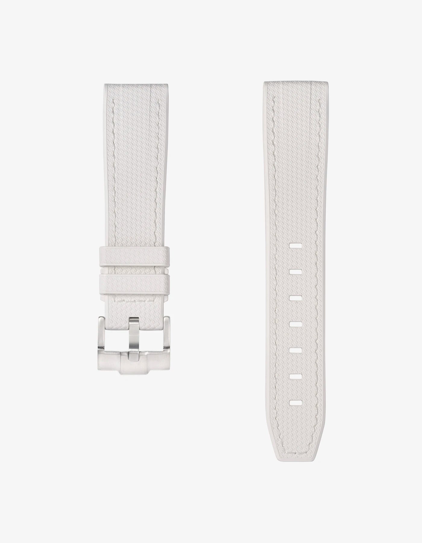 White FKM rubber strap for Jaeger LeCoultre Reverso 20mm with polished buckle, flat lay product image