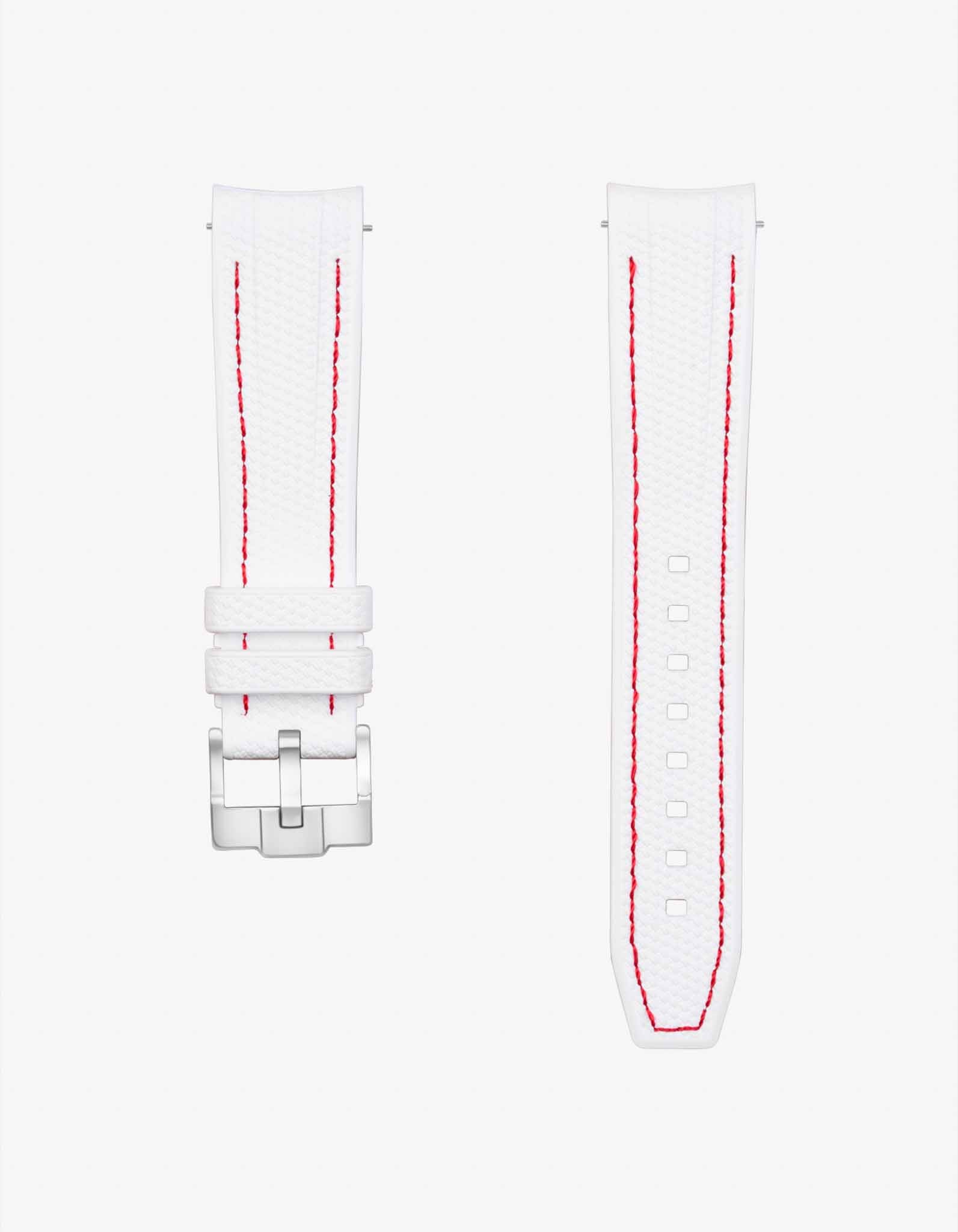 white rubber strap with red stitches for omega speedmaster